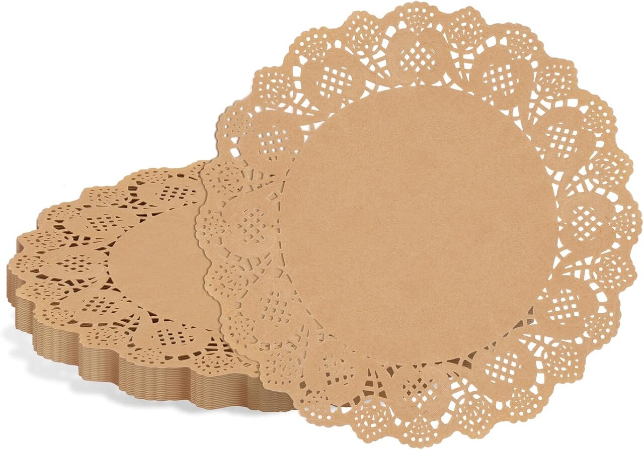 120 Pieces Paper Doilies 13.5 Inch Round Paper Doilies for Food Brown Disposable Lace Paper Doilies for Dining Tables Decorative Paper Placemats Bulk for Cakes Desserts Crafts